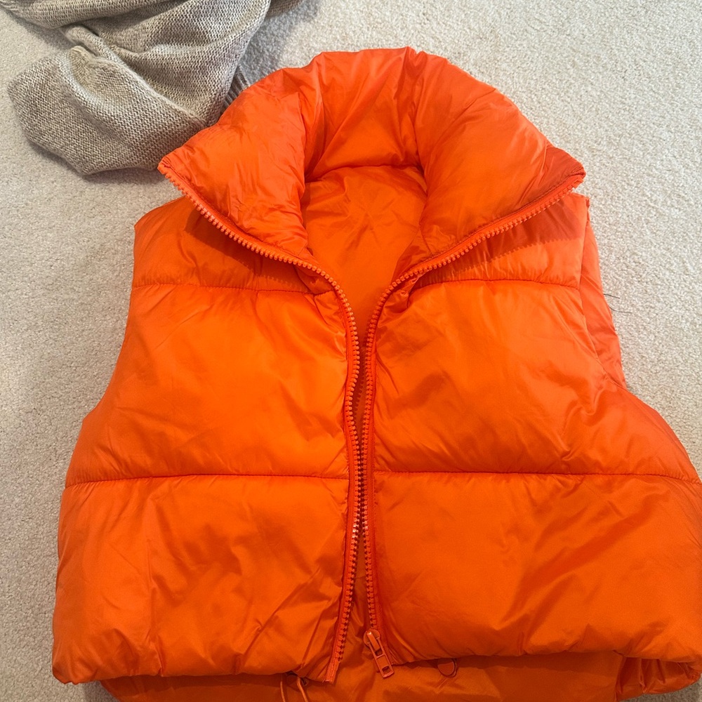Orange Cropped Puffer Vest